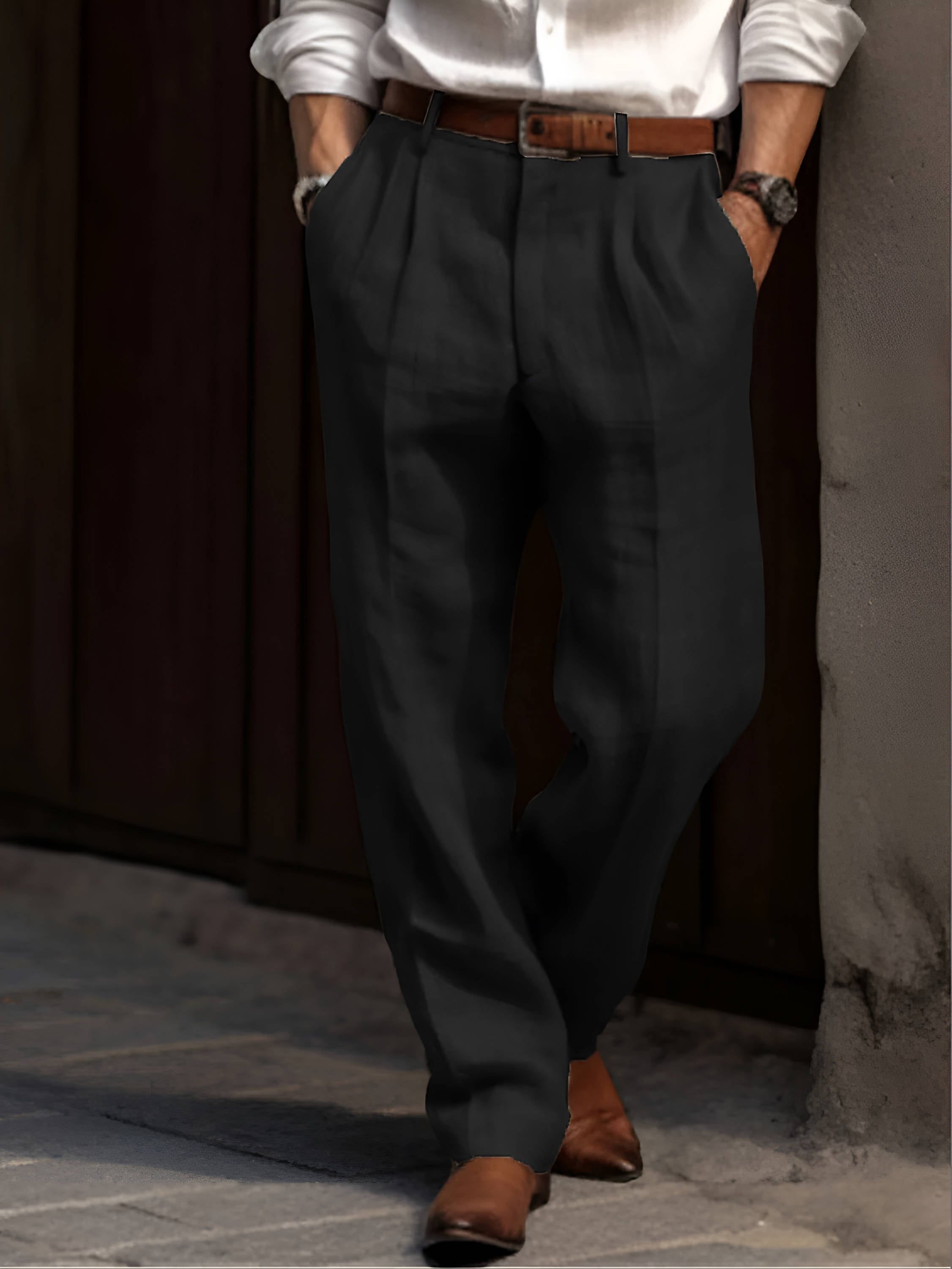 Pleated Linen Pants For Men Classic Tailored Summer Casual Trousers