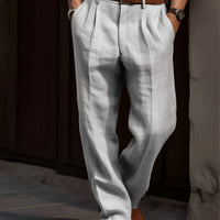 Pleated Linen Pants For Men Classic Tailored Summer Casual Trousers