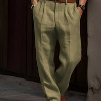 Pleated Linen Pants For Men Classic Tailored Summer Casual Trousers