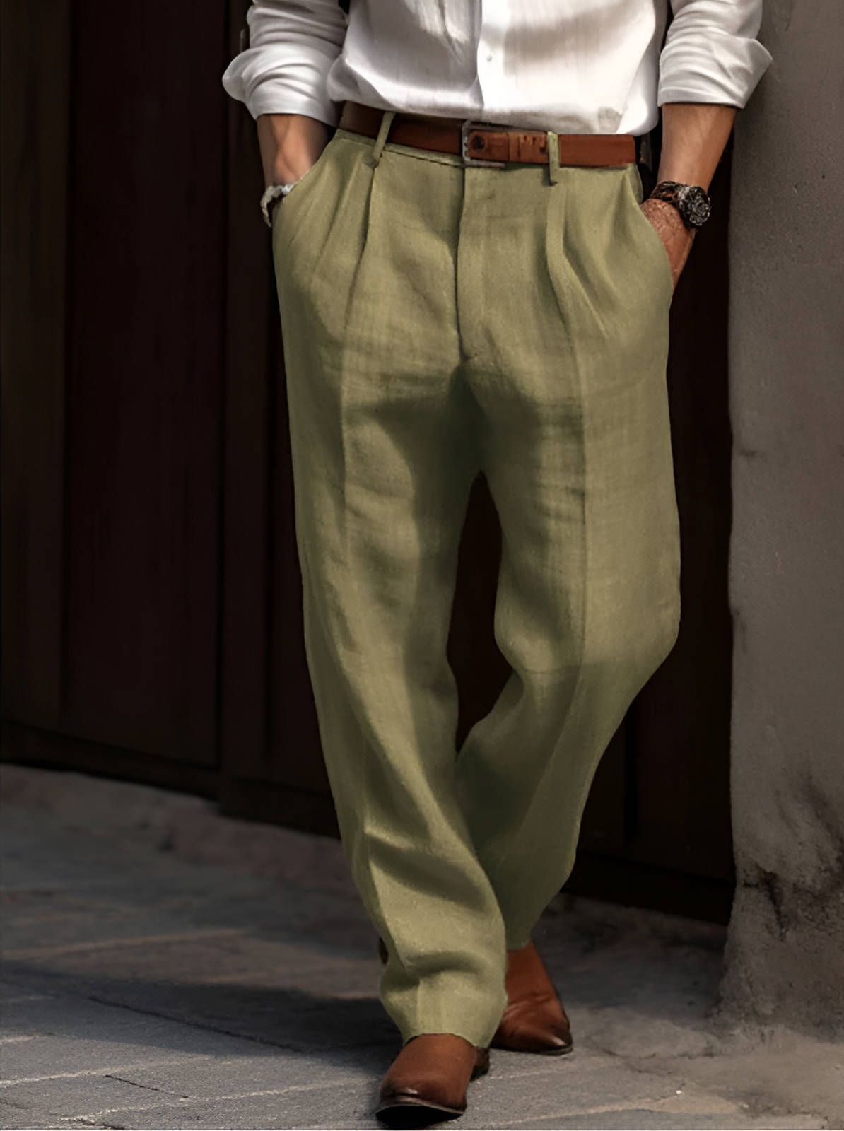 Pleated Linen Pants For Men Classic Tailored Summer Casual Trousers