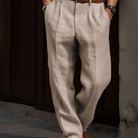 Pleated Linen Pants For Men Classic Tailored Summer Casual Trousers