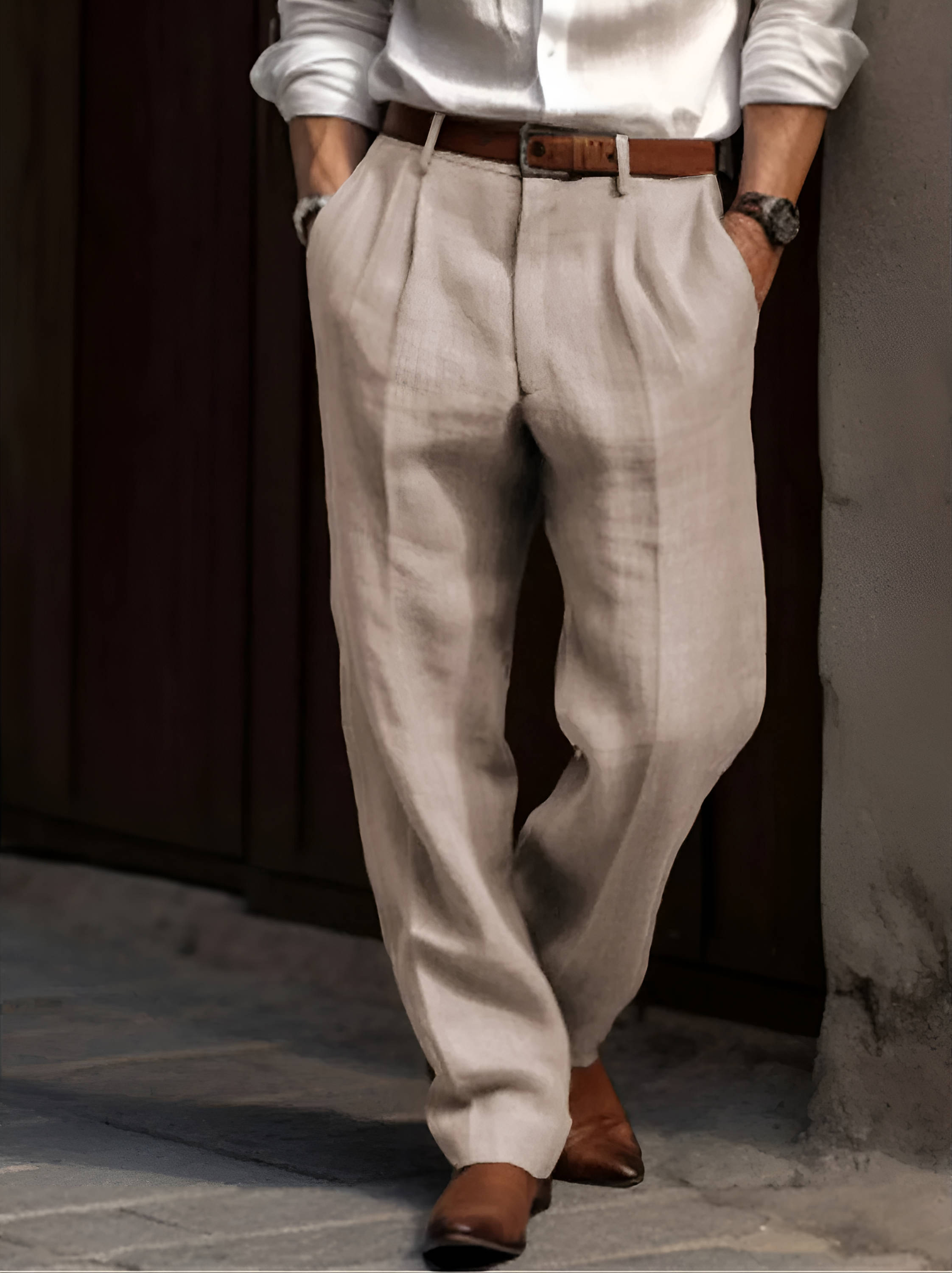 Pleated Linen Pants For Men Classic Tailored Summer Casual Trousers