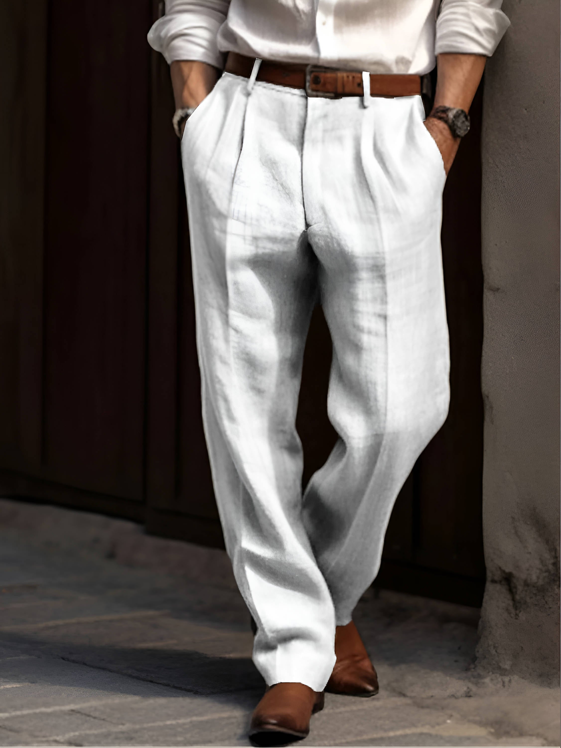 Pleated Linen Pants For Men Classic Tailored Summer Casual Trousers