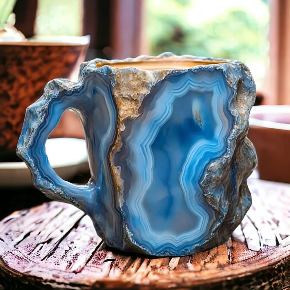 Coffee Mugs New Mineral Crystal Glazed Ceramic Stackable 12 Oz Set