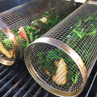 Grill Basket Stainless Steel Rolling BBQ Rotating For Vegetables Fish