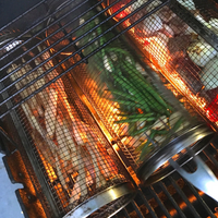 Grill Basket Stainless Steel Rolling BBQ Rotating For Vegetables Fish