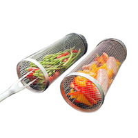 Grill Basket Stainless Steel Rolling BBQ Rotating For Vegetables Fish