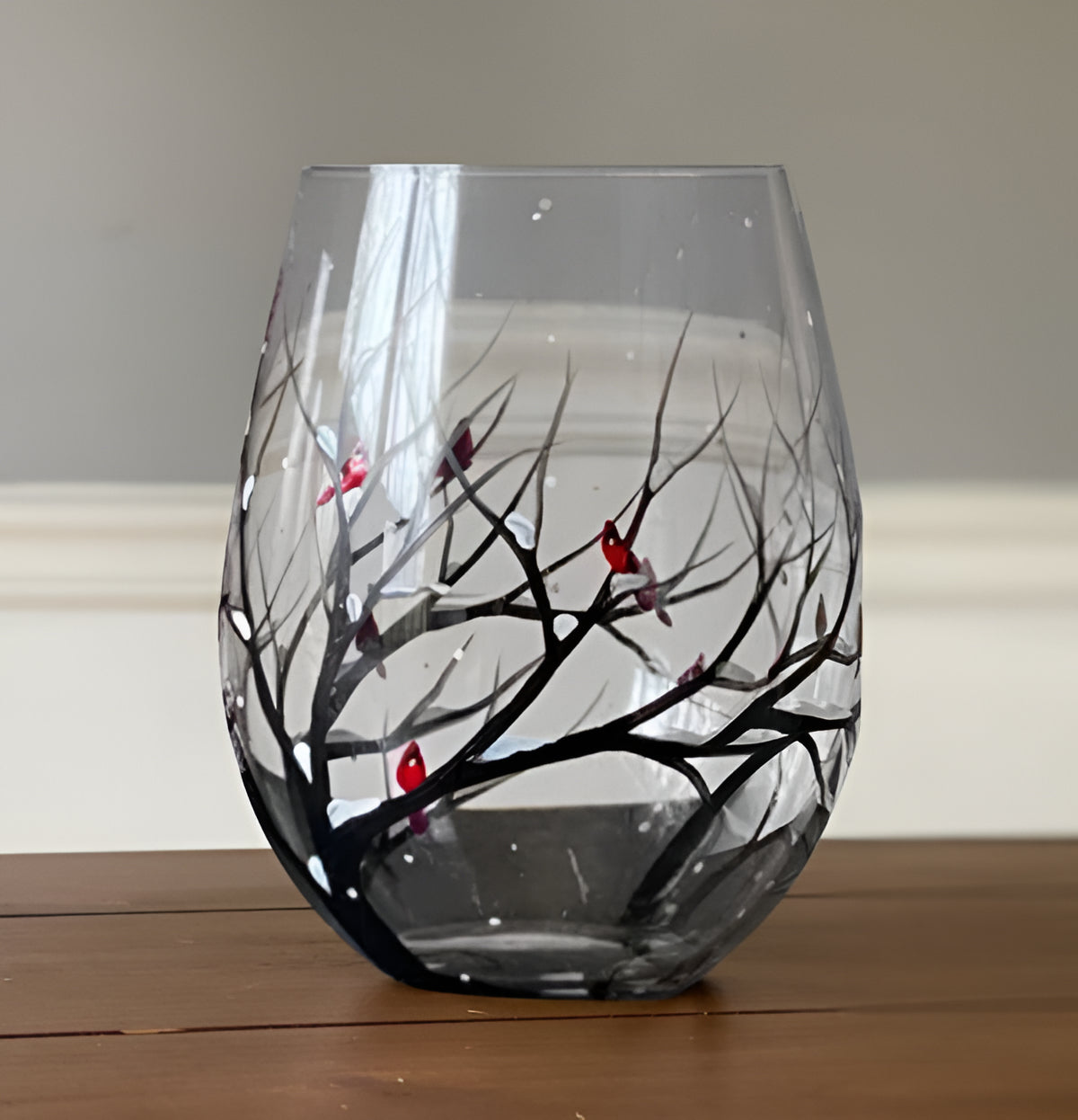 Wine Glasses Set Four Seasons Tree Hand Painted Art Glassware