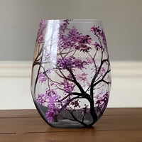 Wine Glasses Set Four Seasons Tree Hand Painted Art Glassware