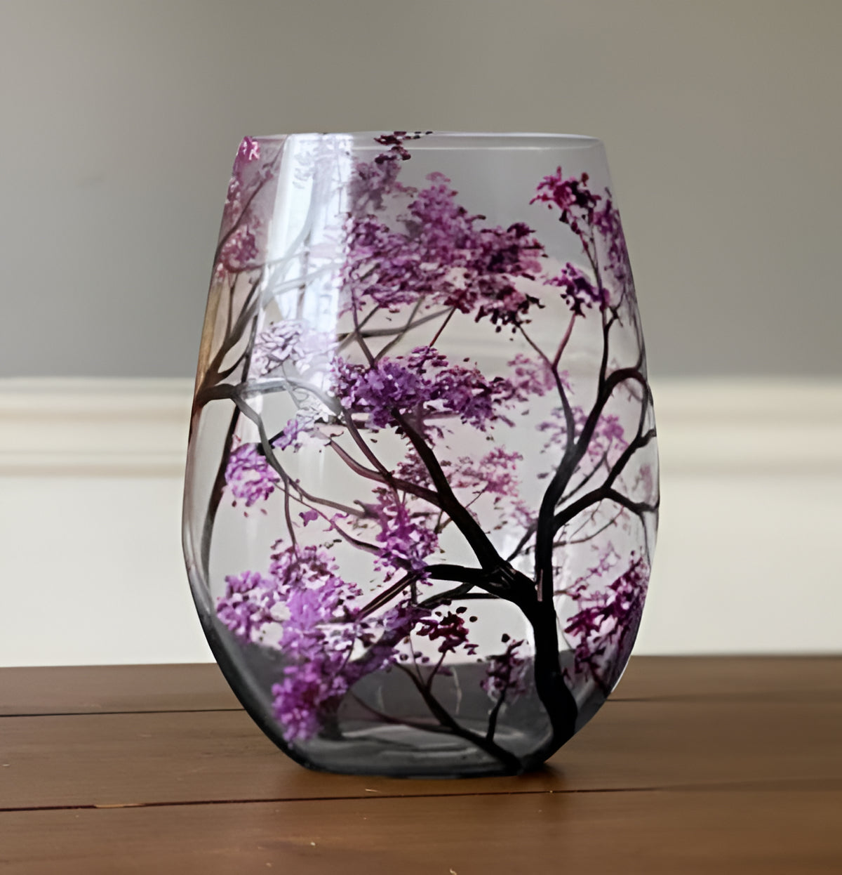 Wine Glasses Set Four Seasons Tree Hand Painted Art Glassware