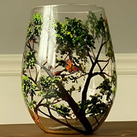 Wine Glasses Set Four Seasons Tree Hand Painted Art Glassware