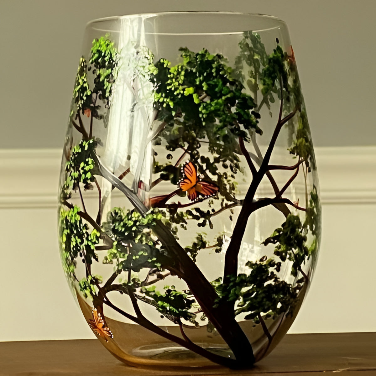 Wine Glasses Set Four Seasons Tree Hand Painted Art Glassware