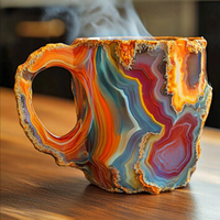Coffee Mugs New Mineral Crystal Glazed Ceramic Stackable 12 Oz Set