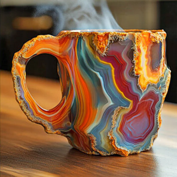 Coffee Mugs New Mineral Crystal Glazed Ceramic Stackable 12 Oz Set