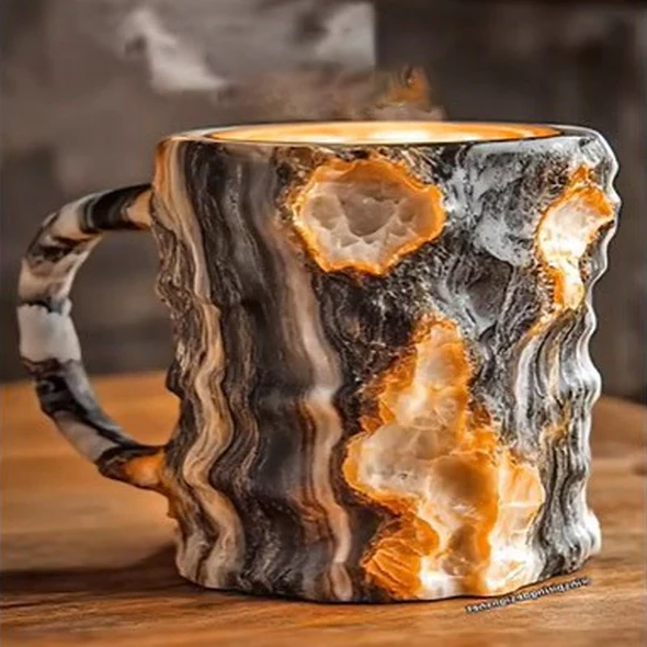 Coffee Mugs New Mineral Crystal Glazed Ceramic Stackable 12 Oz Set