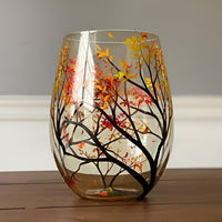 Wine Glasses Set Four Seasons Tree Hand Painted Art Glassware