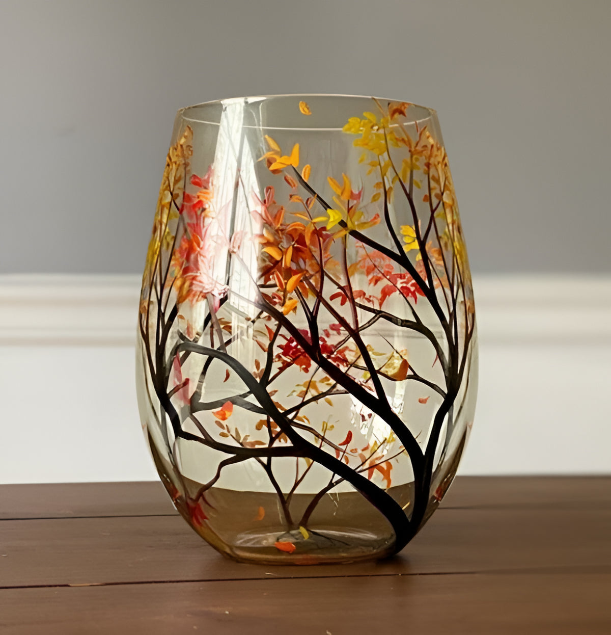 Wine Glasses Set Four Seasons Tree Hand Painted Art Glassware