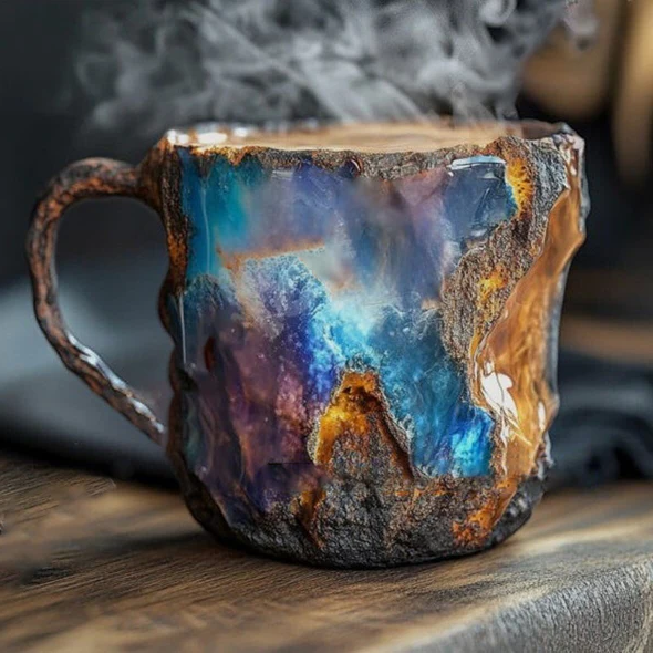 Coffee Mugs New Mineral Crystal Glazed Ceramic Stackable 12 Oz Set