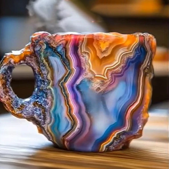 Coffee Mugs New Mineral Crystal Glazed Ceramic Stackable 12 Oz Set