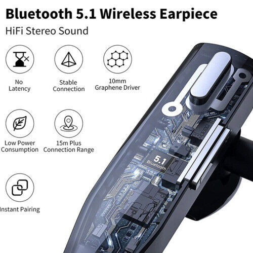 Bluetooth Headset Earpiece Dual-Mic Noise-Cancelling For Truckers 5.1